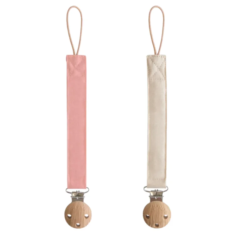 Mushie Linen Pacifier Clip - 2 Pack