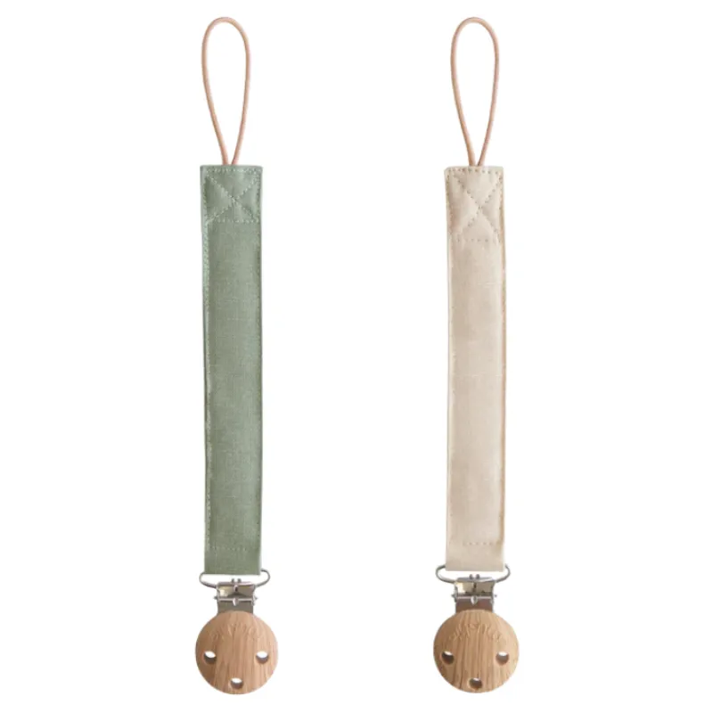 Mushie Linen Pacifier Clip - 2 Pack
